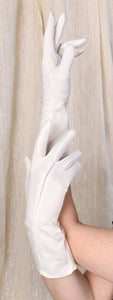 Long Off White Cotton Stitched Up Gloves