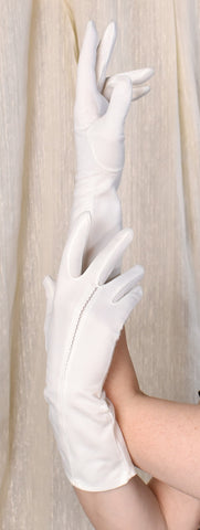 Long Off White Cotton Stitched Up Gloves