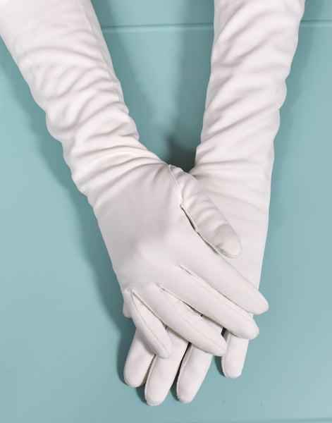 Long Off White Plain Gloves