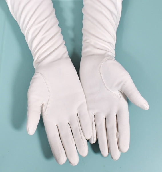 Long Off White Plain Gloves