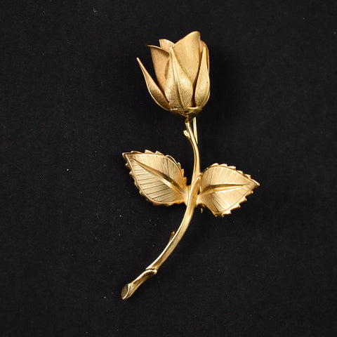 Single Stem Gold Rose Brooch Pin