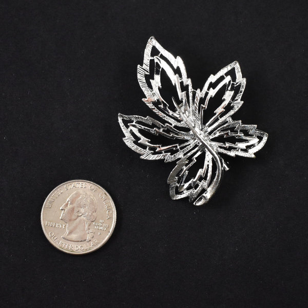 Shiny Textured Open Silver Leaf Brooch