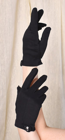 Short Black Button Trim Gloves