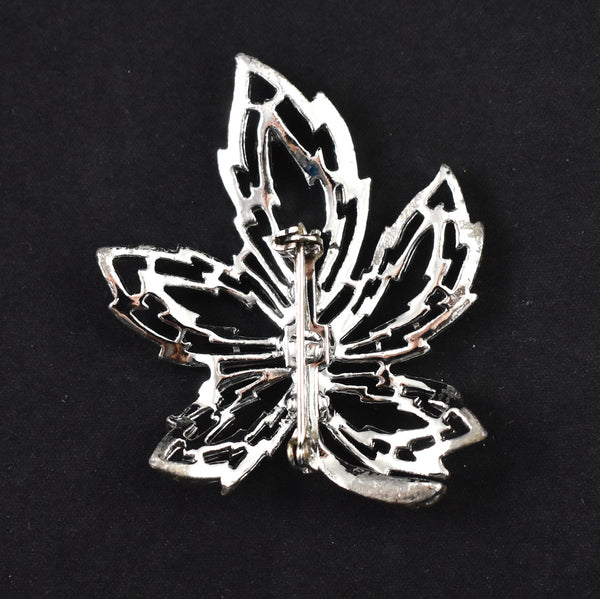 Shiny Textured Open Silver Leaf Brooch