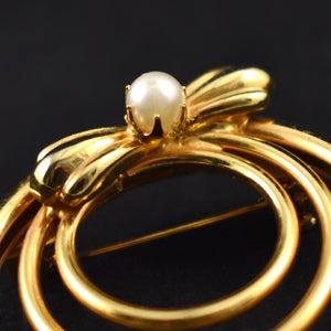 Concentric Circle Pearl Bow Brooch