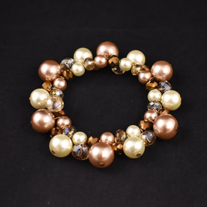 Elastic Tan Pearl & Aurora Borealis Bead Bracelet