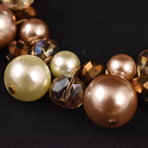 Elastic Tan Pearl & Aurora Borealis Bead Bracelet