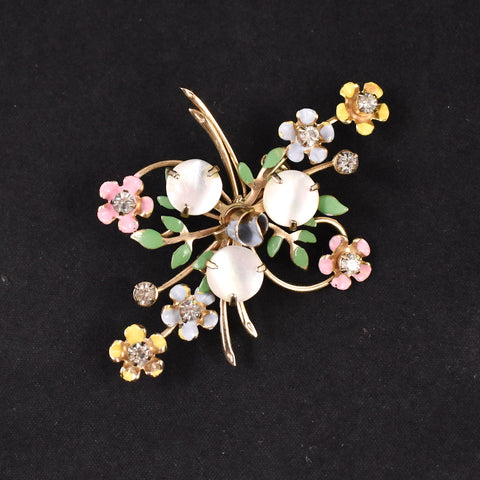 Mother of Pearl Enamel Flower Swirl Brooch