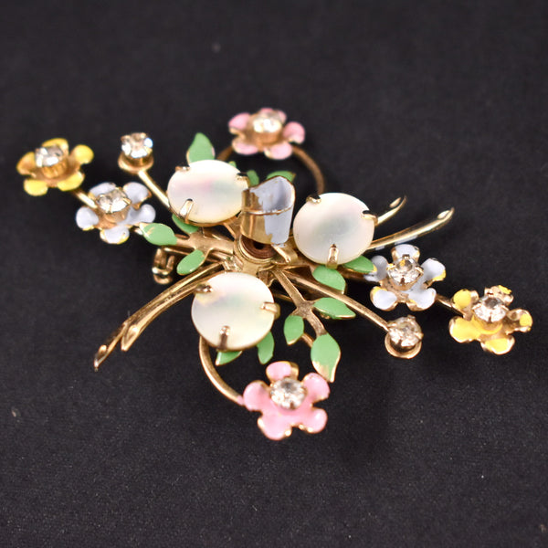 Mother of Pearl Enamel Flower Swirl Brooch