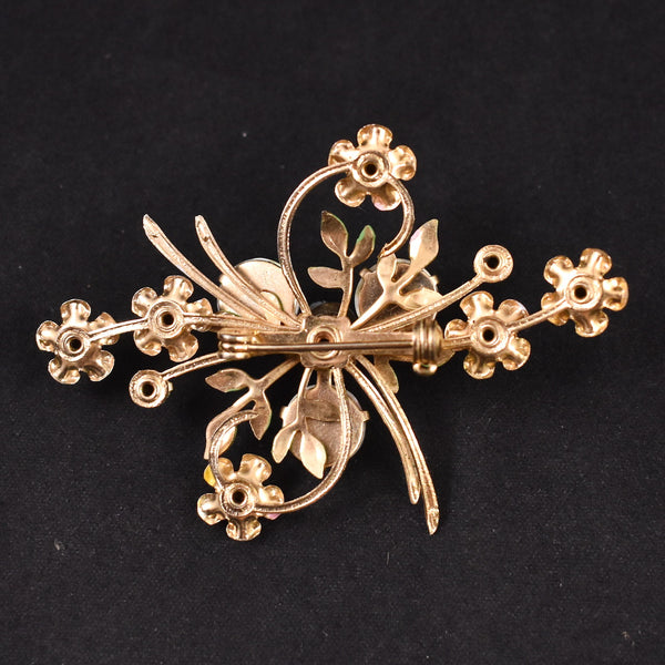 Mother of Pearl Enamel Flower Swirl Brooch