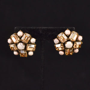 Statement Emerald Cut Tan Rhinestone Earrings