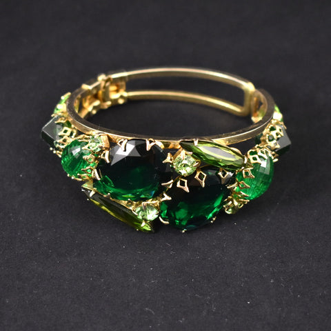 Large Green Crystal Hinge Bracelet