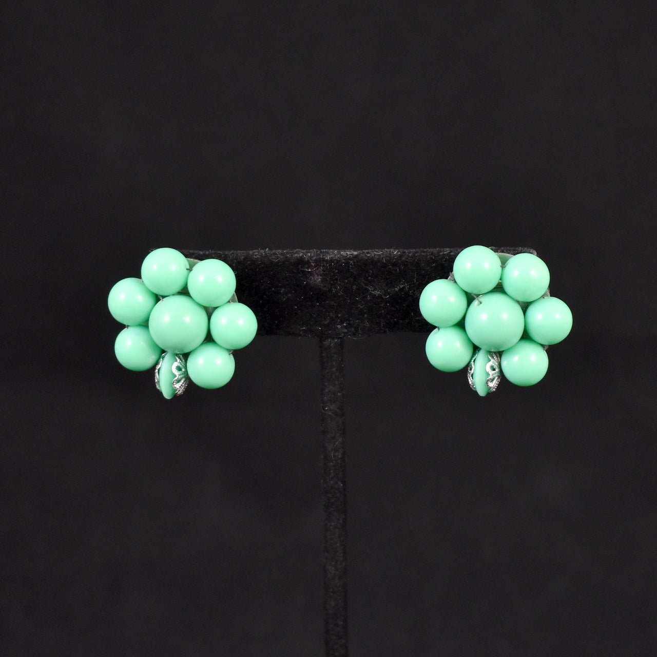 Aqua Bead Cluster Earrings