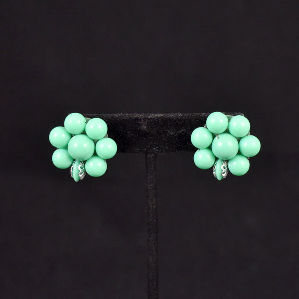 Aqua Bead Cluster Earrings