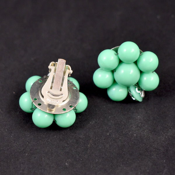 Aqua Bead Cluster Earrings