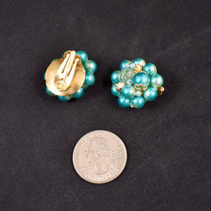 Aqua Pearl Cluster Earrings
