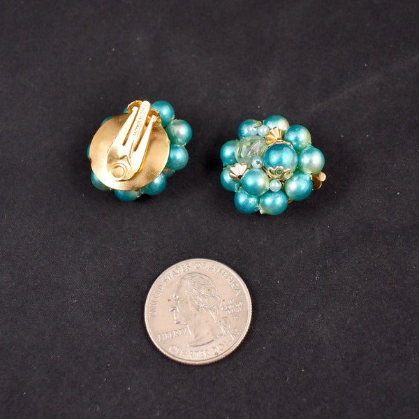 Aqua Pearl Cluster Earrings