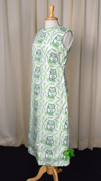 1960s Hungry Green Cat Maxi Dress