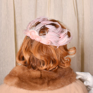 1960s Pastel Pink Feather & Bead Fascinator