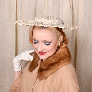 1950s Cream & Bead Platter Hat