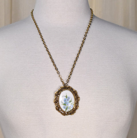 Blue Floral Cameo Pendant Necklace