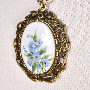 Blue Floral Cameo Pendant Necklace