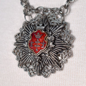 Crown Fleur de Lis Crest Medallion Necklace