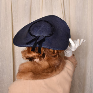 1950s Navy Asymmetrical Straw Platter Hat