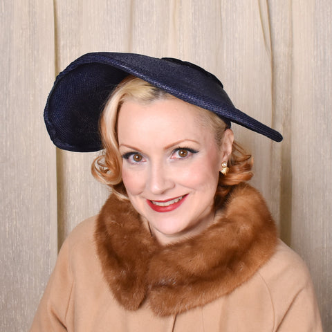 1950s Navy Asymmetrical Straw Platter Hat