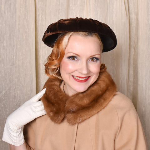 1950s Rich Brown Velvet Platter Hat