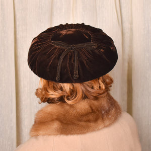 1950s Rich Brown Velvet Platter Hat