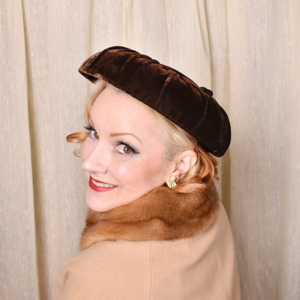 1950s Rich Brown Velvet Platter Hat