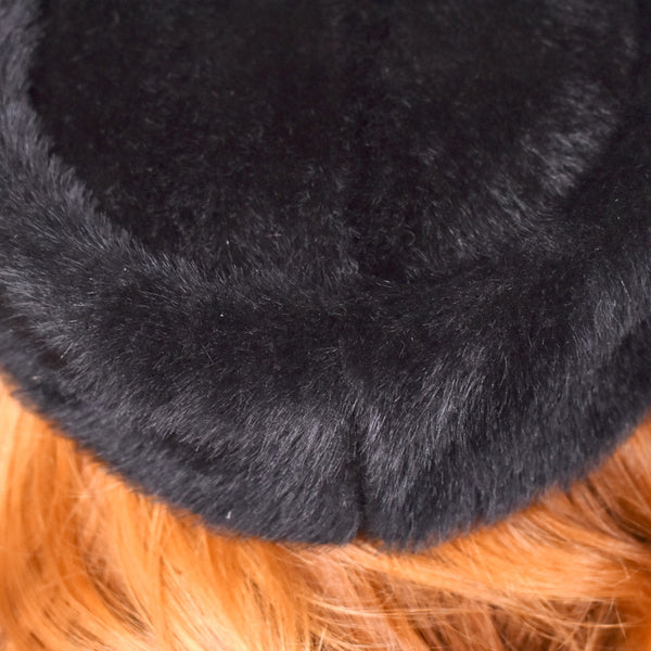 1960s Black Faux Fur Little Pillbox Hat