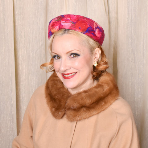 1960s Raspberry Hearts & Feathers Hat