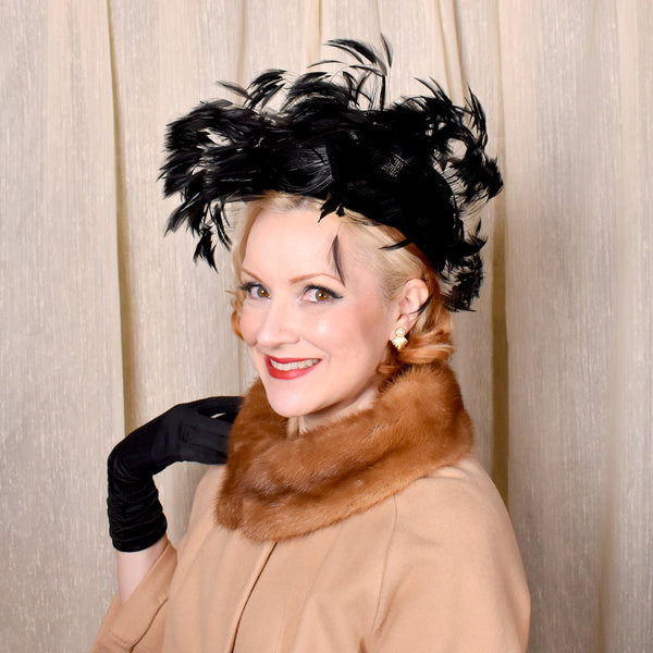 1950s Black Wild Feather Hat