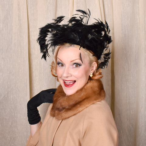1950s Black Wild Feather Hat