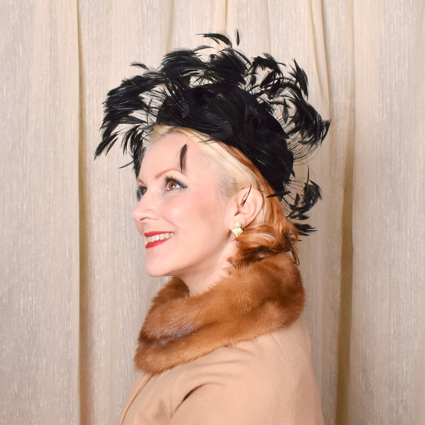 1950s Black Wild Feather Hat