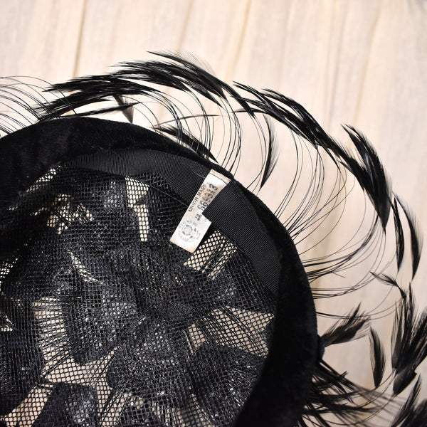 1950s Black Wild Feather Hat