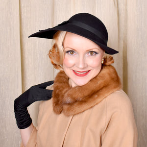 1940s Black Wool Asymmetrical Bow Hat