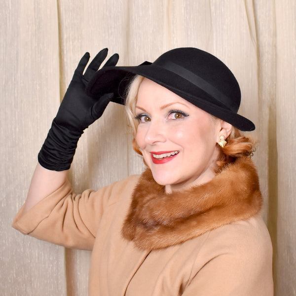 1940s Black Wool Asymmetrical Bow Hat