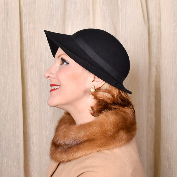 1940s Black Wool Asymmetrical Bow Hat