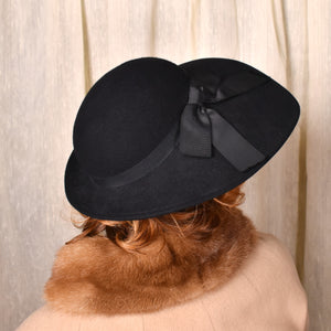 1940s Black Wool Asymmetrical Bow Hat