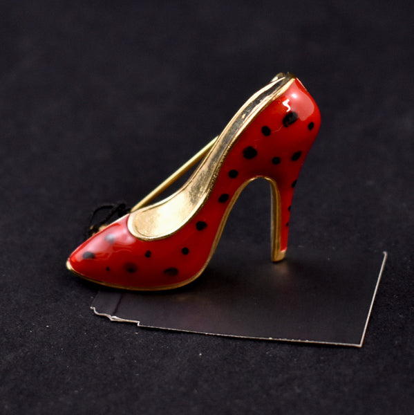 NWT Red Polka Dot High Heel Shoe Pin