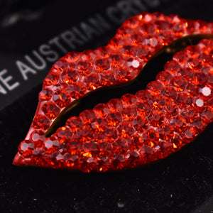 NOC Red Lips Smooch Rhinestone Brooch