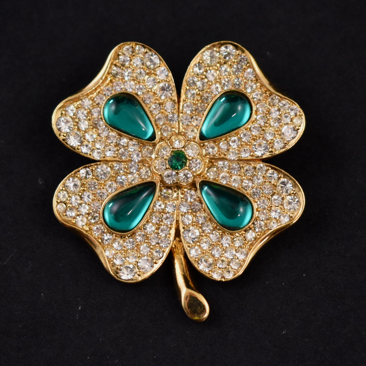 Monet Four Leaf Clover Rhinestone Brooch