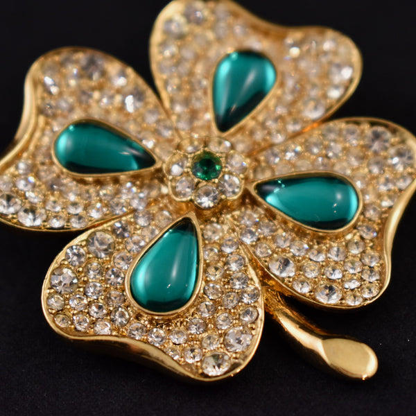 Monet Four Leaf Clover Rhinestone Brooch