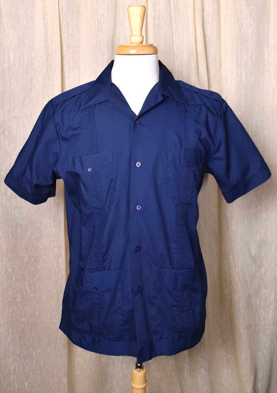 1960s Navy Blue Guayabera Shirt