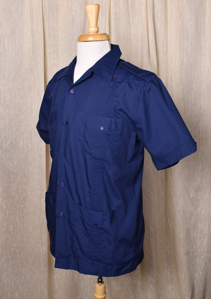 1960s Navy Blue Guayabera Shirt