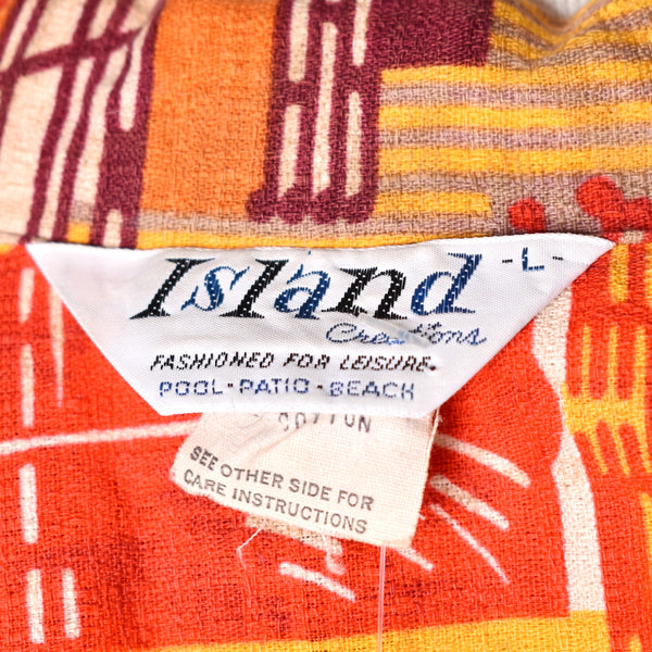 1960s Vibrant Abstract Tikis Barkcloth Shirt