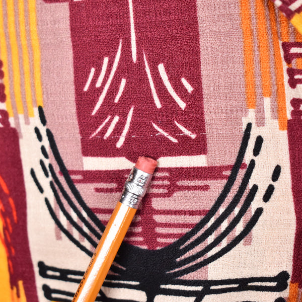 1960s Vibrant Abstract Tikis Barkcloth Shirt